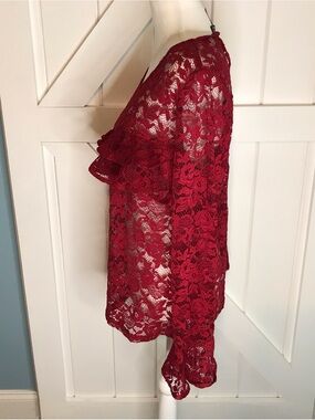 Alisa Pan Red Lace Long Sleeve Blouse